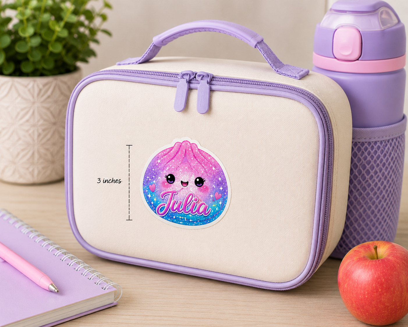 ✨ Personalized Glitter Dumpling Name Sticker Cute Water Bottle Decal • Back to School Gift